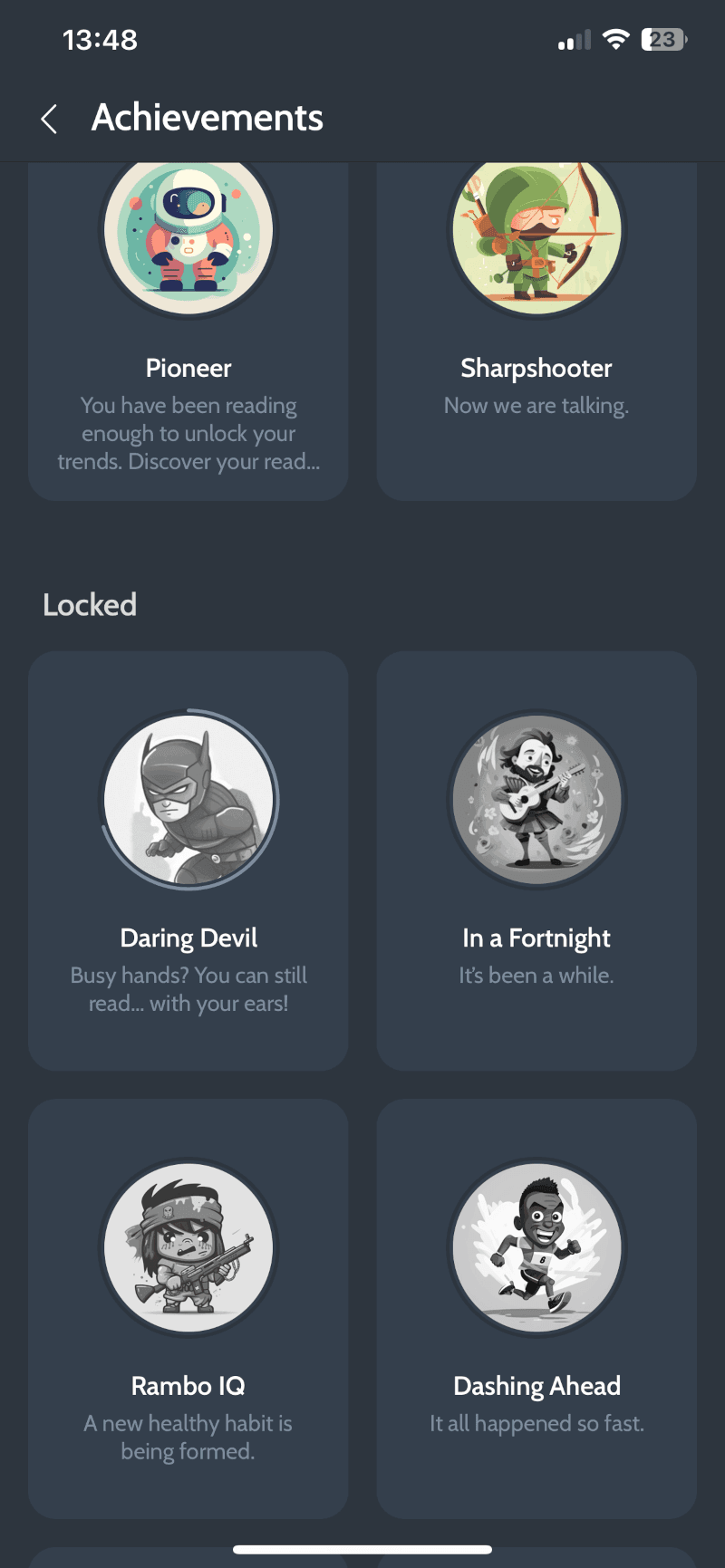 Gamified Learning example through achievements on Deepstash