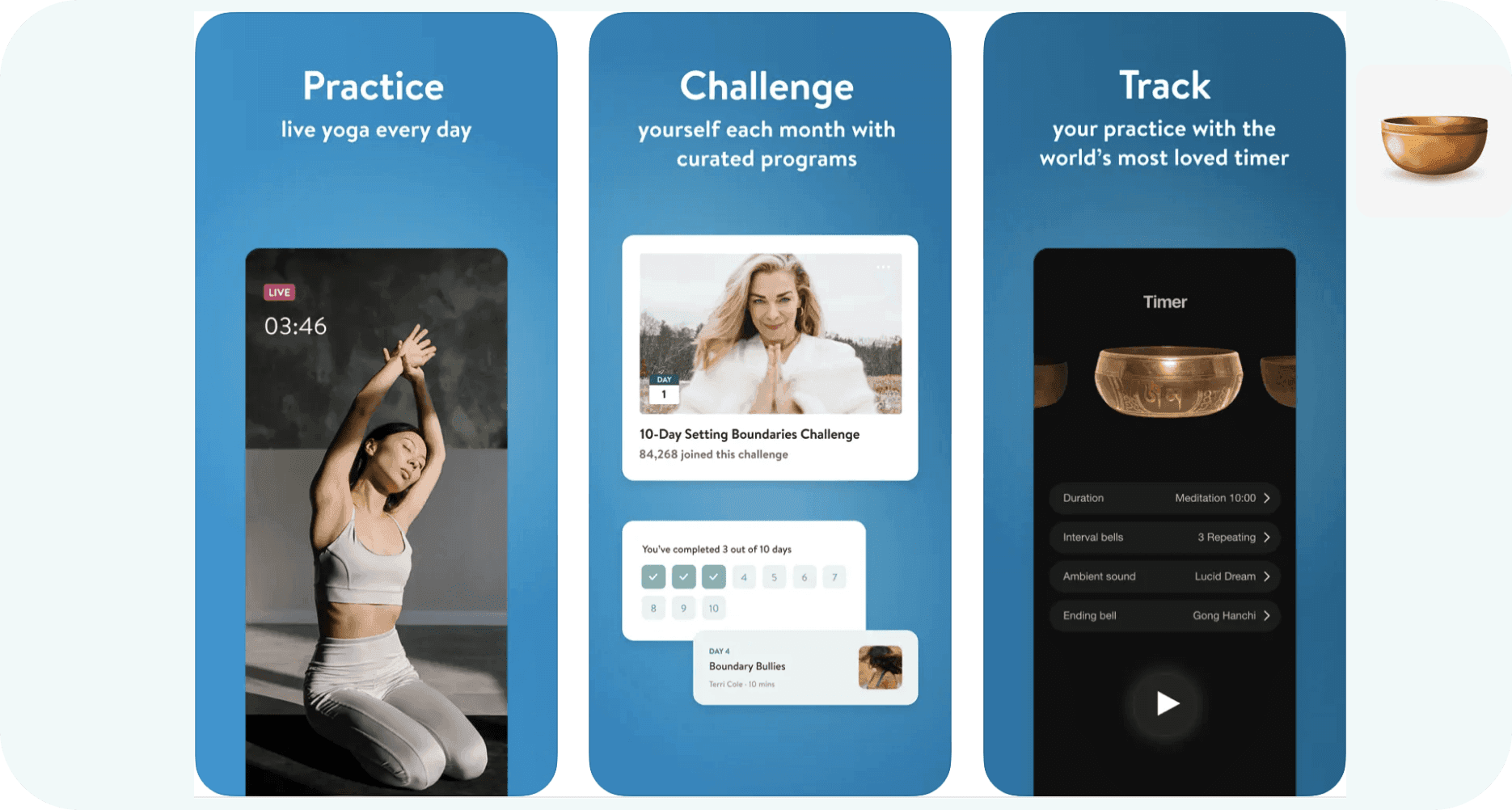 App screenshots from AppStore for Insight Timer featuring self improvement features